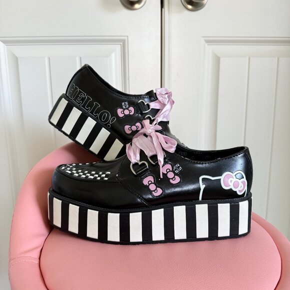 TUK Hello Kitty Black and White Stripe Platform Creepers - Picture 7 of 13